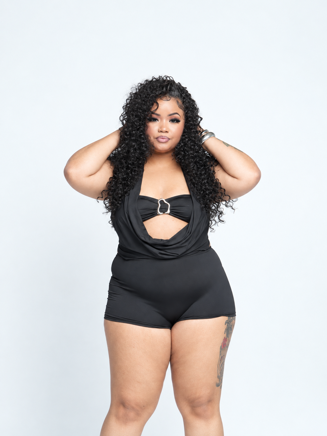 Londynn Noir Muse Metal Halter Romper