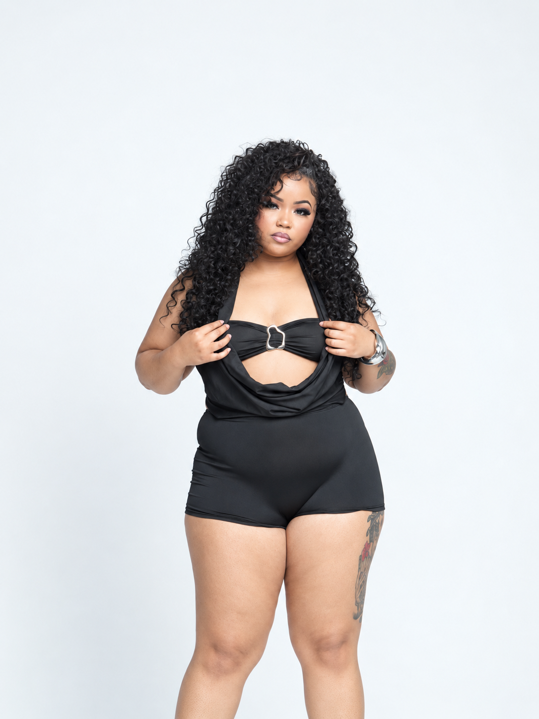 Londynn Noir Muse Metal Halter Romper
