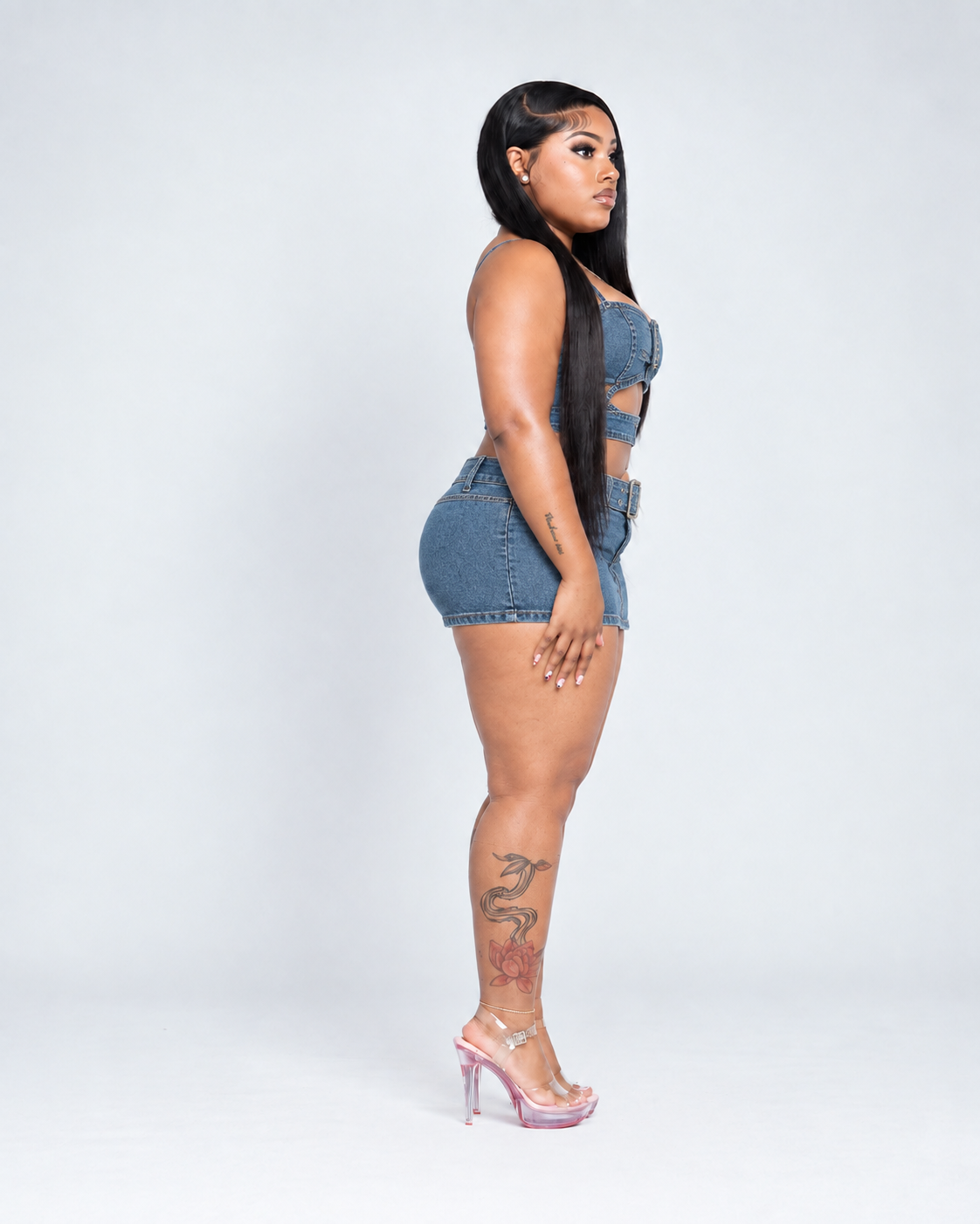 Londynn Denim Desire Buckle Mini Skirt Set