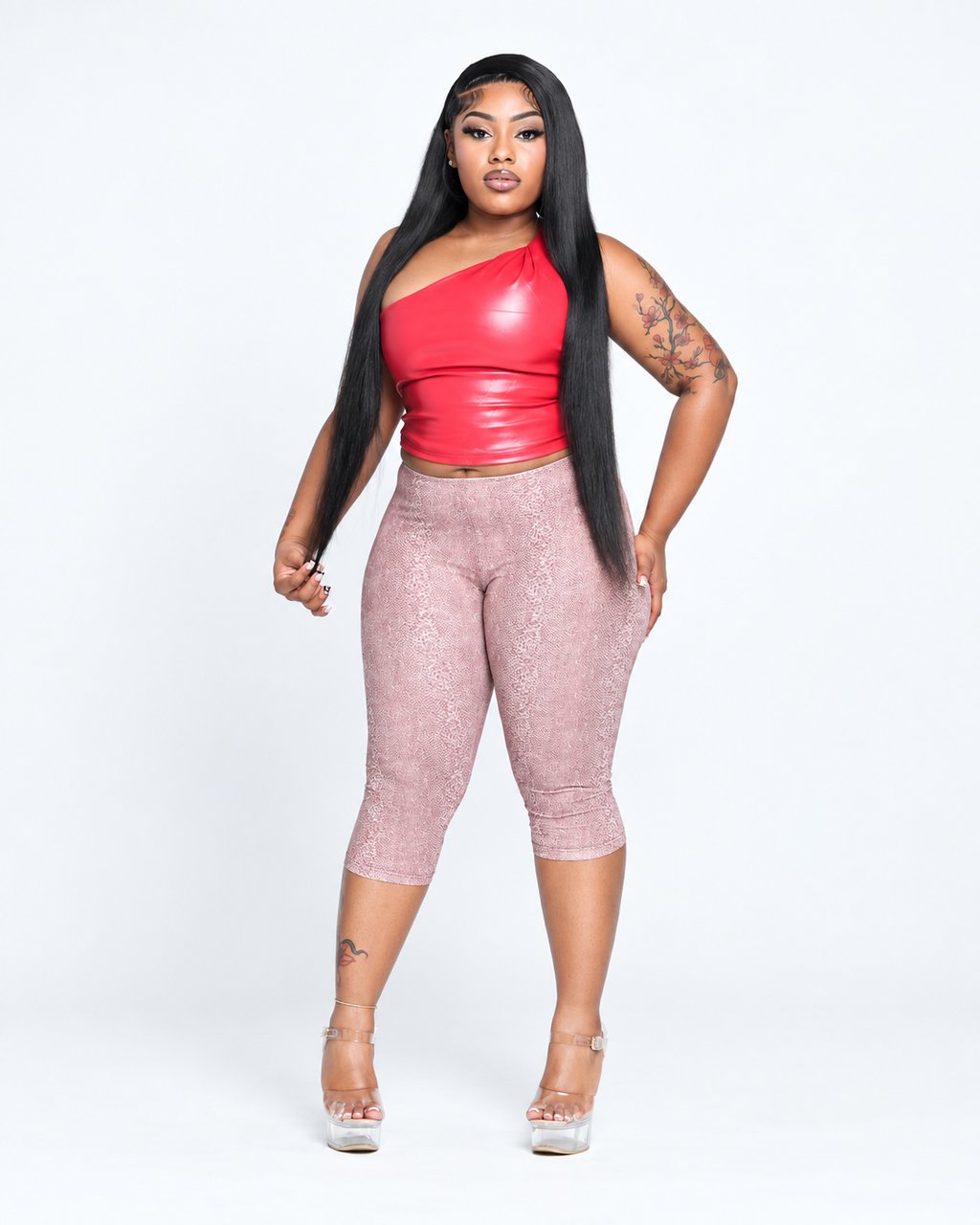 Londynn Red Venom One-Shoulder Capri Set