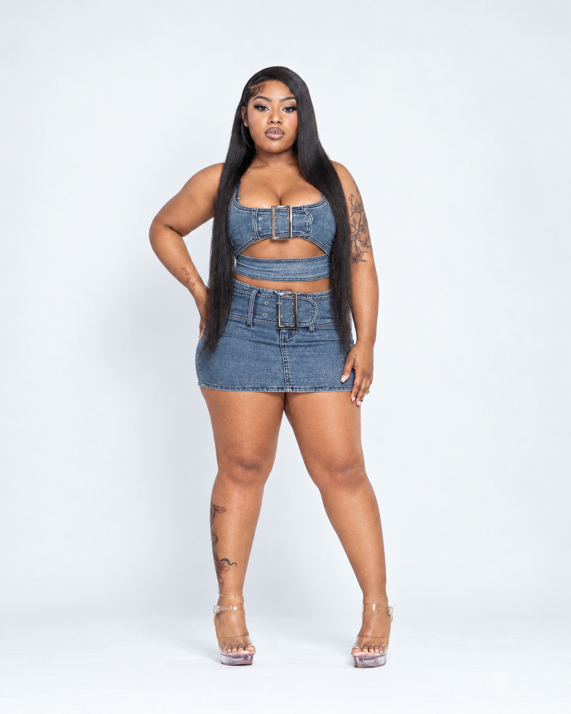 Londynn Denim Desire Buckle Mini Skirt Set