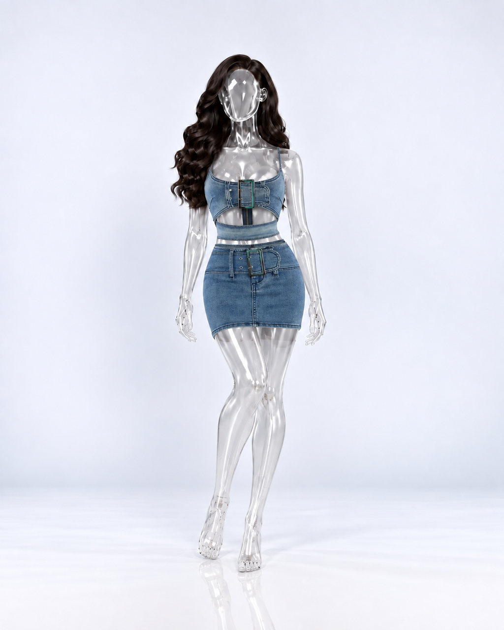 Londynn Denim Desire Buckle Mini Skirt Set