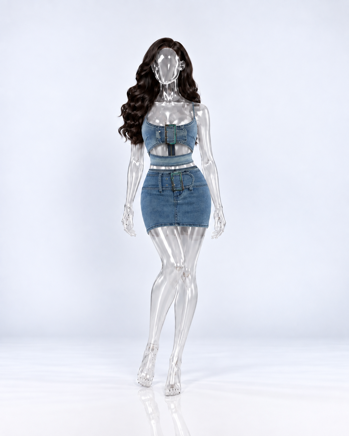 Londynn Denim Desire Buckle Mini Skirt Set